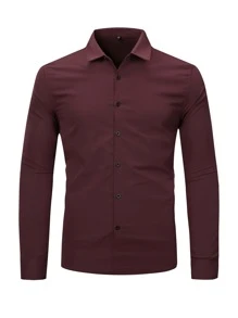 Manfinity Homme 男士前紐扣襯衫 - 酒紅色 - 查看 3