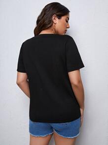 SHEIN Áo thun Bà bầu Thắt nút Nút phía trước Báo Giải trí - màu đen - Xem 2