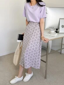 DAZY Tee & Ditsy Floral Skirt - Lilac Purple - View 1