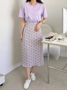 DAZY Tee & Ditsy Floral Skirt - Lilac Purple - View 3