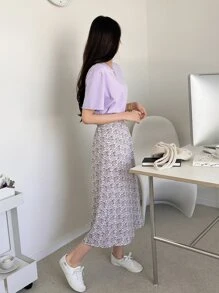 DAZY Tee & Ditsy Floral Skirt - Lilac Purple - View 4