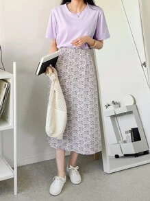 DAZY Tee & Ditsy Floral Skirt - Lilac Purple - View 7