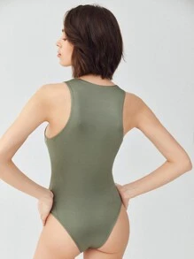 SHEIN Recycled Polyester Tank Bodysuit - Green - View 2