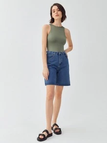 SHEIN Recycled Polyester Tank Bodysuit - Green - View 8