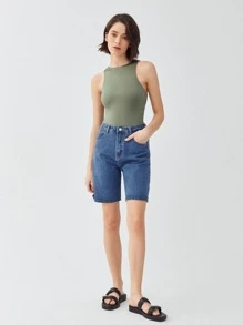 SHEIN Recycled Polyester Tank Bodysuit - Green - View 9