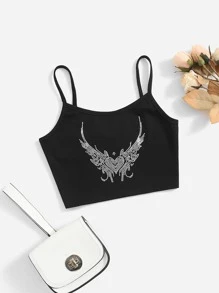 SHEIN Tank Tops & Camis Bé Gái Pha lê kim cương Đồ họa Giải trí - màu đen - Xem 1