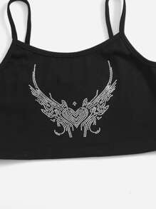 SHEIN Tank Tops & Camis Bé Gái Pha lê kim cương Đồ họa Giải trí - màu đen - Xem 4