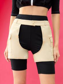 QUINCY 2pcs Flap Pocket Cutout Detail Shorts - Multicolor - View 1