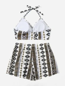 Geo Graphic Halter Shorts Bikini - Multicolor - View 2