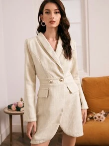 SHEIN Frenchy 披肩領翻翻細節西裝外套洋裝 - 米色 - 查看 1