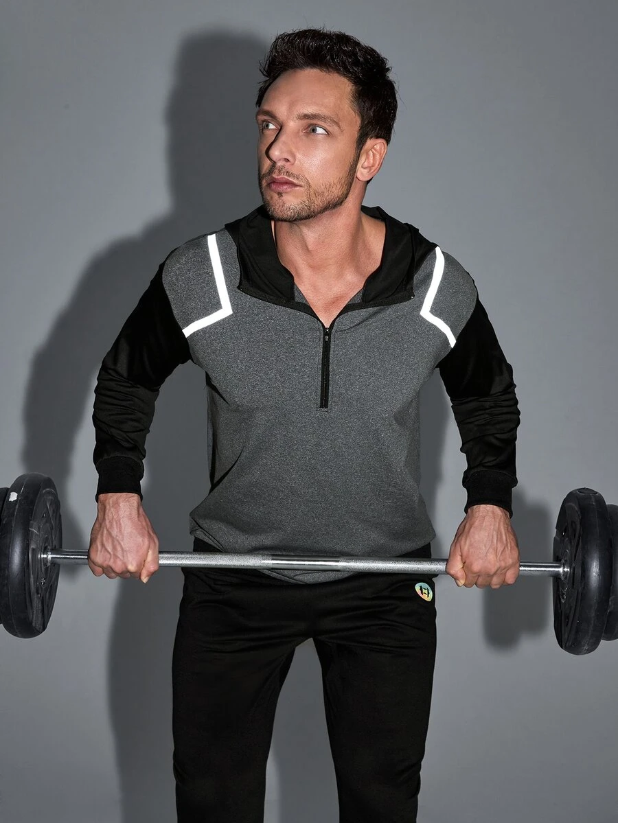男友风男士反光条半拉链运动卫衣 - 灰色 - 查看 1