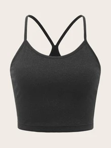 SHEIN EZwear Plus Marled Print Racerback Cami Top - Black - View 1
