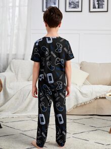 SHEIN Tween Boy Allover Print Tee & Pants Loungewear Set