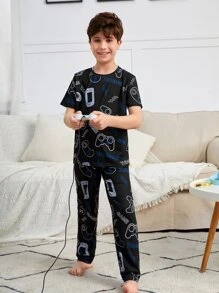 SHEIN Tween Boy Allover Print Tee & Pants Loungewear Set