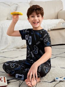 SHEIN Tween Boy Allover Print Tee & Pants Loungewear Set
