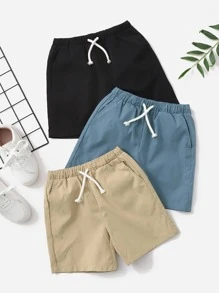 SHEIN Leap Crew Young Boy 3pcs Drawstring Waist Slant Pocket Shorts - Multicolor - View 1