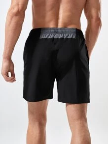Gym Rark Boyfriend Style Men Bull & Letter Print Slant Pocket Sports Shorts Gym Shorts Jogger Shorts - Black - View 2