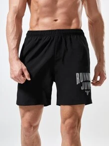 Gym Rark Boyfriend Style Men Bull & Letter Print Slant Pocket Sports Shorts Gym Shorts Jogger Shorts - Black - View 3