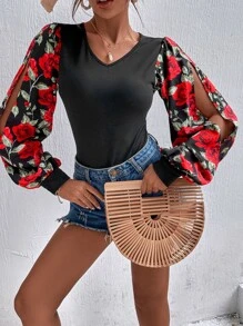 SHEIN Holidaya 印花鏤空燈籠袖連身背心 - 彩色 - 查看 6