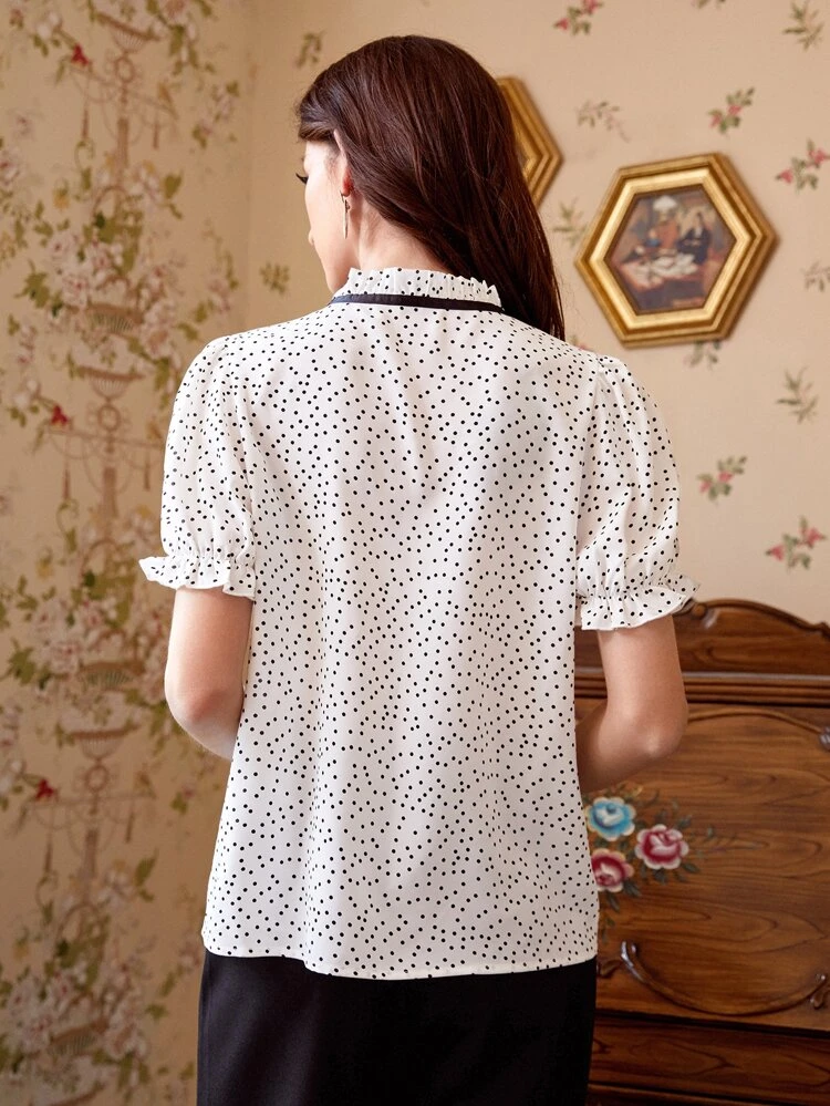 Tie Neck Polka Dot Top