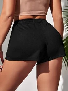 SHEIN PETITE 斜口袋抽繩短褲 - 黑色 - 查看 2