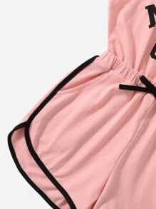 SHEIN Young Girl Slogan Pattern Contrast Binding Bow Front Romper - Dusty Pink - View 4