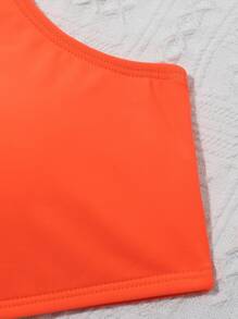 SHEIN Teen Girl Summer Beach Solid Wireless Bikini Set, Bathing Suit - Orange - View 3