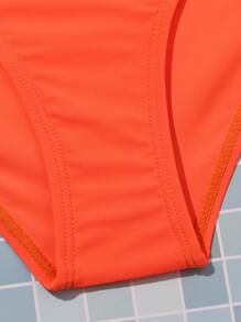 SHEIN Teen Girl Summer Beach Solid Wireless Bikini Set, Bathing Suit - Orange - View 4