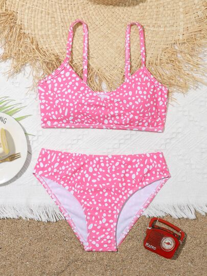 SHEIN Tween Girl Dalmatian Bikini Set Summer Beach