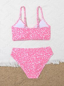 SHEIN Tween Girl Dalmatian Bikini Set Summer Beach - Pink - View 2