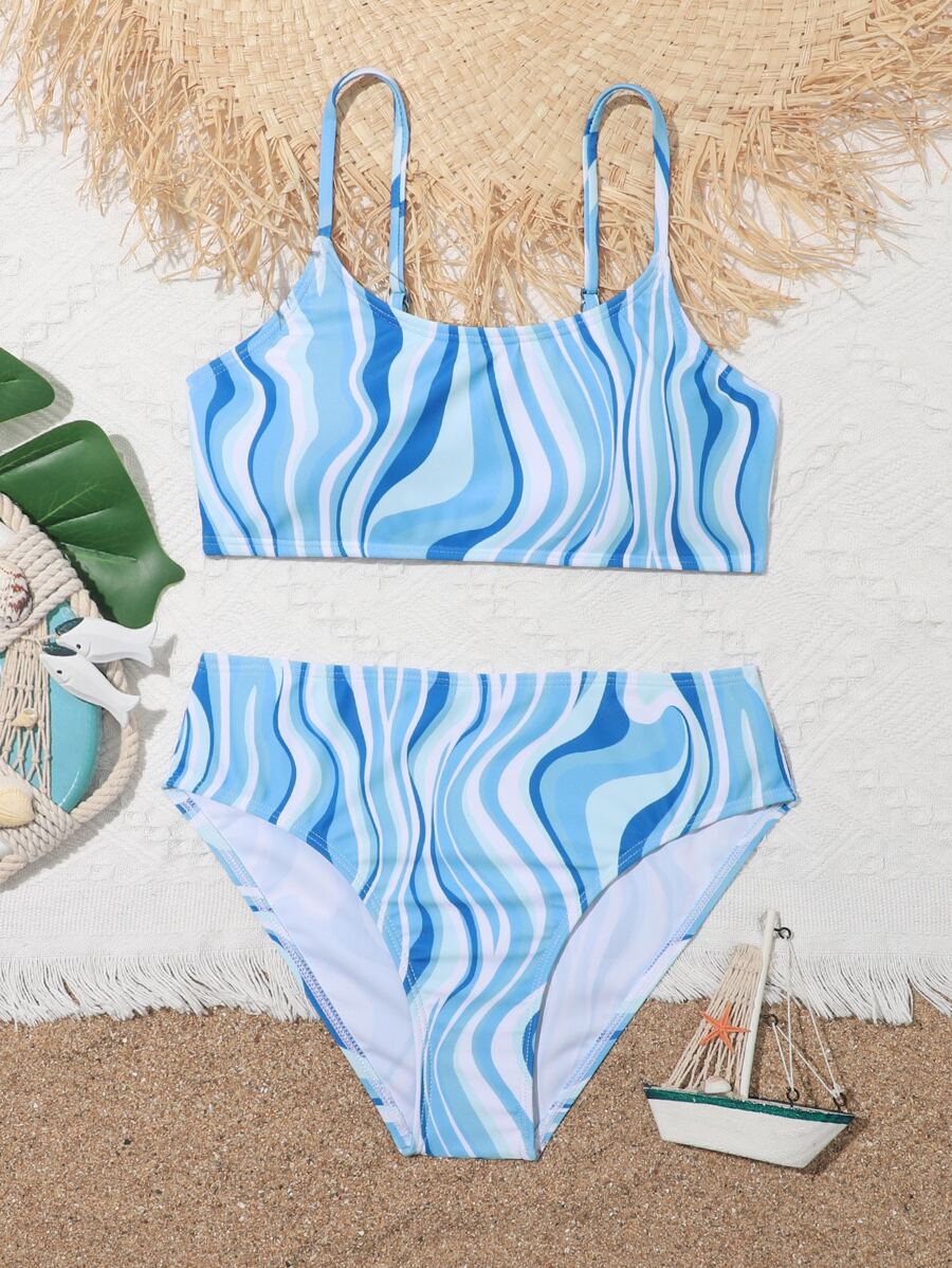 Teen Girls Allover Print Bikini Set Summer Beach - Blue - View 1