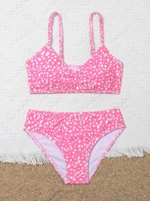 SHEIN Tween Girl Dalmatian Bikini Set Summer Beach - Pink - View 5