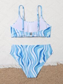 Teen Girls Allover Print Bikini Set Summer Beach - Blue - View 2