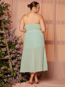 SHEIN Belle Đầm Plus Size xoắn lại màu trơn Thanh lịch - Màu xanh Bạc hà - Xem 2