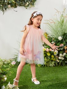 SHEIN Toddler Girls Unicorn Print Contrast Sequins Ruffle Trim Dress - Multicolor - View 4