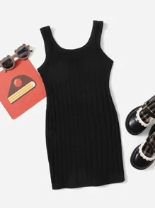 SHEIN Toddler Girls Ribbed Knit Dress - Black - View 1
