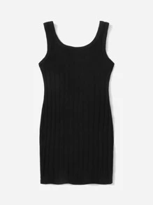 SHEIN Toddler Girls Ribbed Knit Dress - Black - View 2