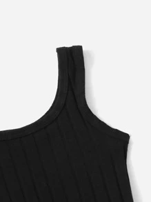 SHEIN Toddler Girls Ribbed Knit Dress - Black - View 3