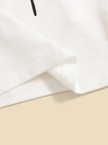 SHEIN 女童极简印花圆领短袖T恤 - 白色 - 查看 3