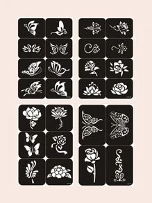 Tattoo Stencil Kit, 4Sheets Butterfly & Flower Pattern Tattoo Stencils For Women And Girls, Reusable Henna Stencils For Hand, Diy Tattooing Template, Tattoo Stickers For Face Paint Body Art - Black - View 1