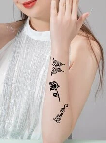 Tattoo Stencil Kit, 4Sheets Butterfly & Flower Pattern Tattoo Stencils For Women And Girls, Reusable Henna Stencils For Hand, Diy Tattooing Template, Tattoo Stickers For Face Paint Body Art - Black - View 2