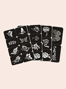 Tattoo Stencil Kit, 4Sheets Butterfly & Flower Pattern Tattoo Stencils For Women And Girls, Reusable Henna Stencils For Hand, Diy Tattooing Template, Tattoo Stickers For Face Paint Body Art - Black - View 3