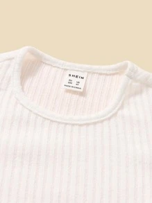 SHEIN Leap Crew Young Girl Toddler Girls Ribbed Knit Tee & Leopard Print Shorts