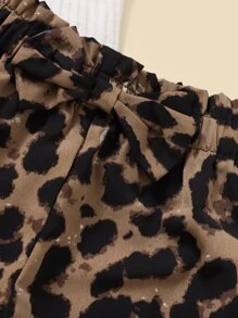 SHEIN Leap Crew Young Girl Toddler Girls Ribbed Knit Tee & Leopard Print Shorts
