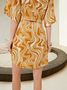 SHEIN Unity Falda fruncido con estampado de mármol - Multicolor - Ver 3