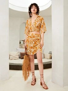 SHEIN Unity Falda fruncido con estampado de mármol - Multicolor - Ver 6