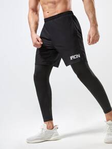 Quần bó thể thao 2 trong 1 họa tiết chữ Boyfriend Style dành cho nam - màu đen - Xem 1