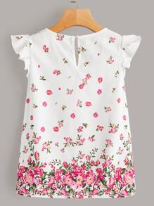 SHEIN Teen Girl Casual Woven Floral Print Flutter Sleeve Shirt, Perfect For Summer - Multicolor - View 2