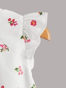 SHEIN Teen Girl Casual Woven Floral Print Flutter Sleeve Shirt, Perfect For Summer - Multicolor - View 3