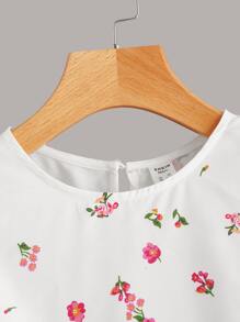 SHEIN Teen Girl Casual Woven Floral Print Flutter Sleeve Shirt, Perfect For Summer - Multicolor - View 4